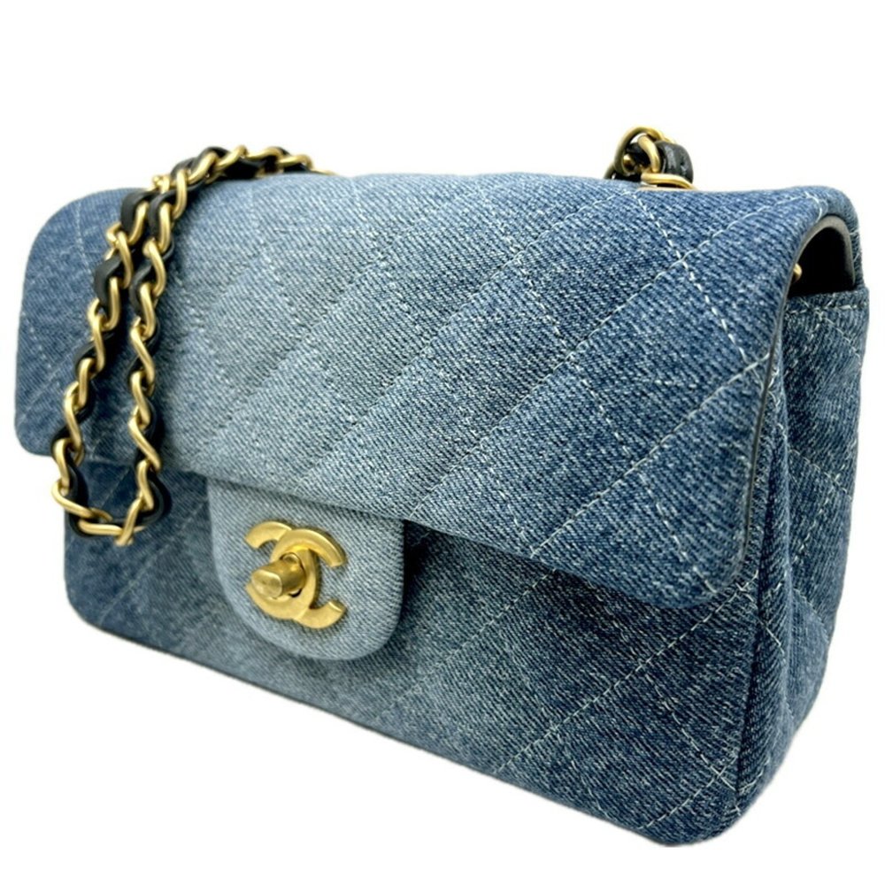 CHANEL Chanel Matelasse Chain Shoulder Bag Denim Blue Handbag Compact Women's - Picture 2 of 10